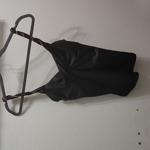 Black Shiny Tank Top with gold wrap straps